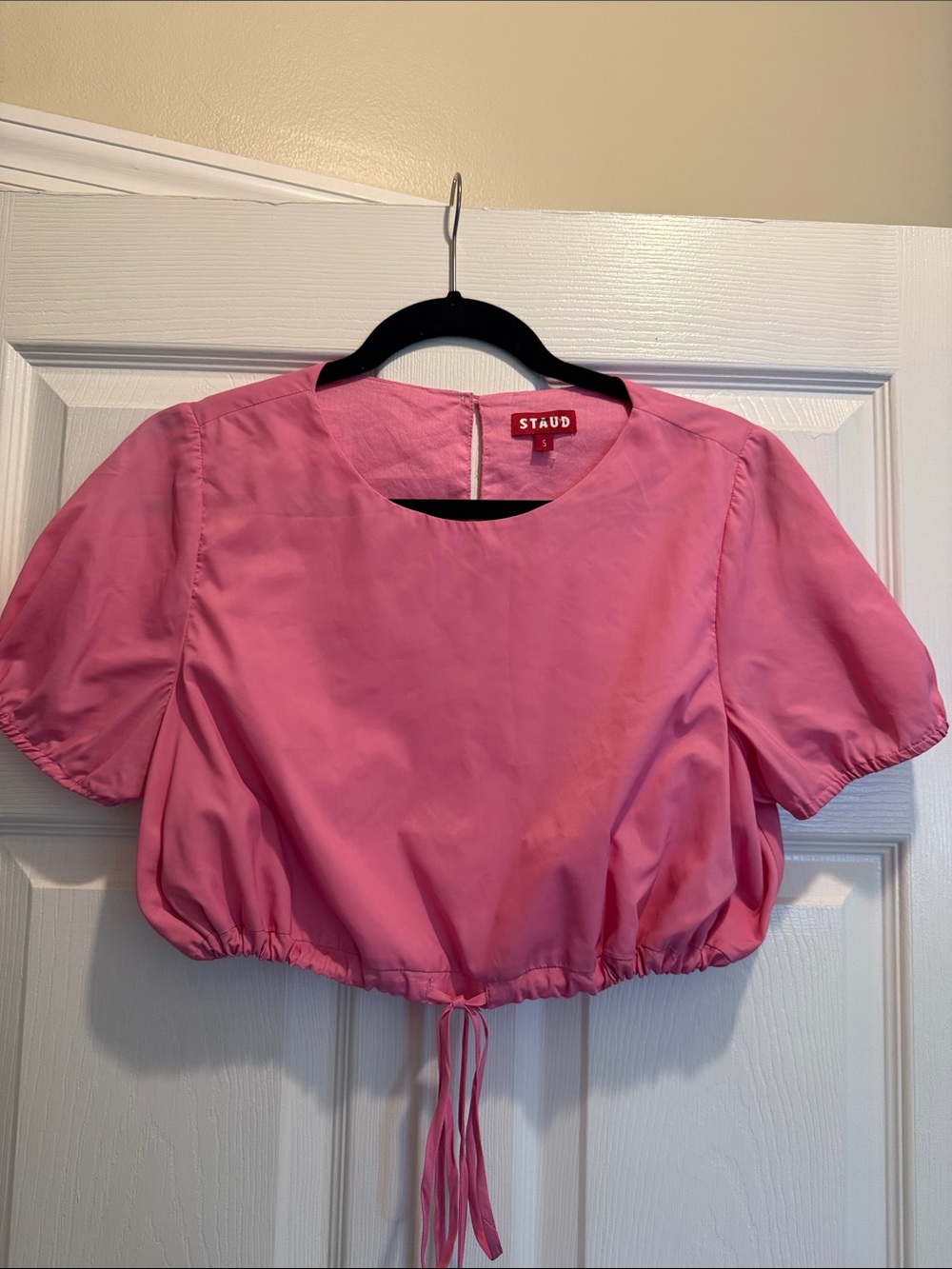 STAUD Vibrant Pink Drawstring Crop Top